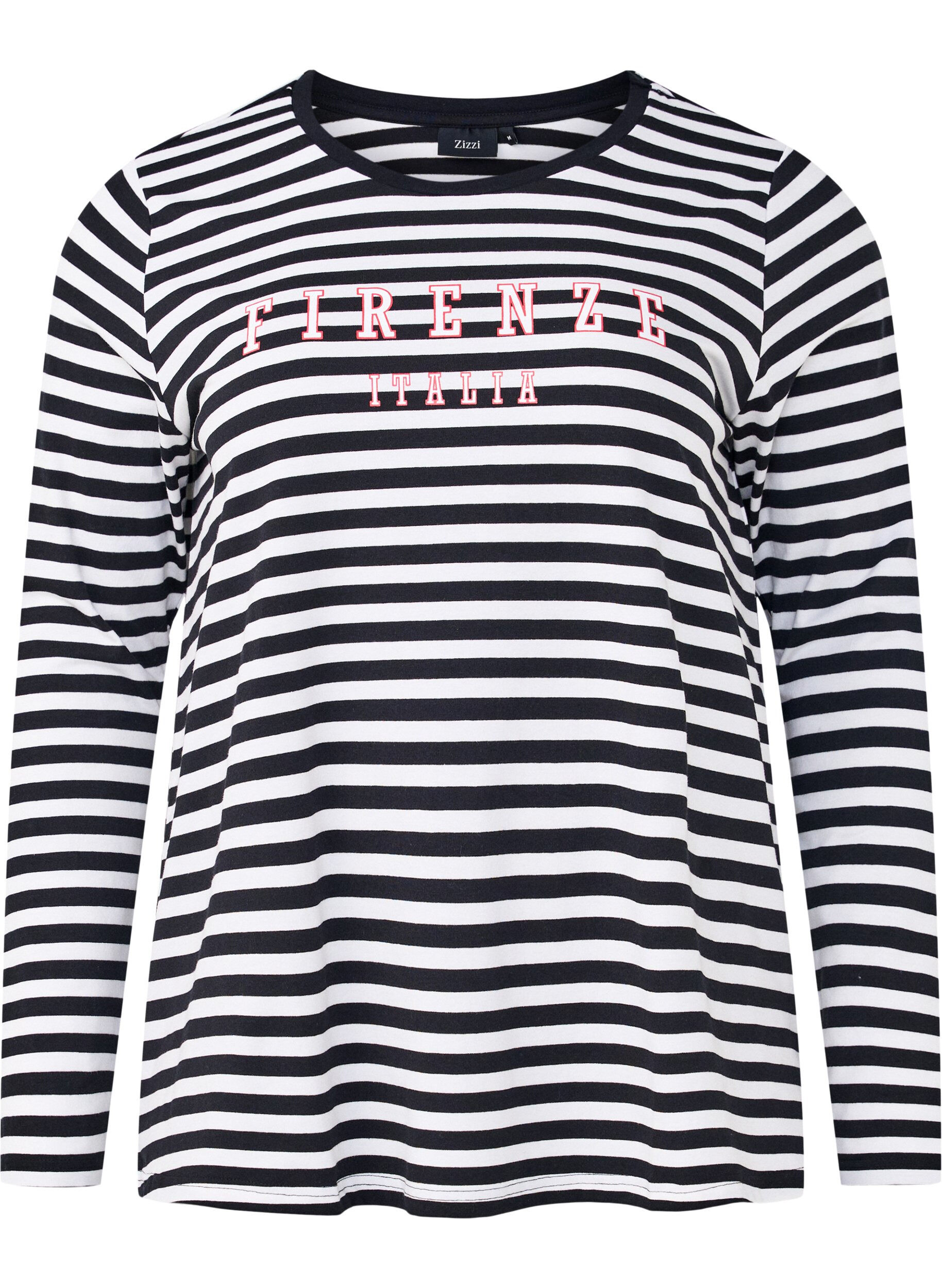 ZizziGebl&uuml;mte Bluse mit Muster, White w.Black Stripe, Packshot image number 0