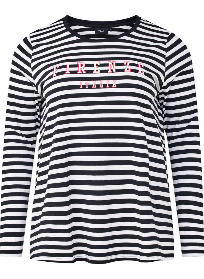 Geblümte Bluse mit Muster, White w.Black Stripe, Packshot image number 0