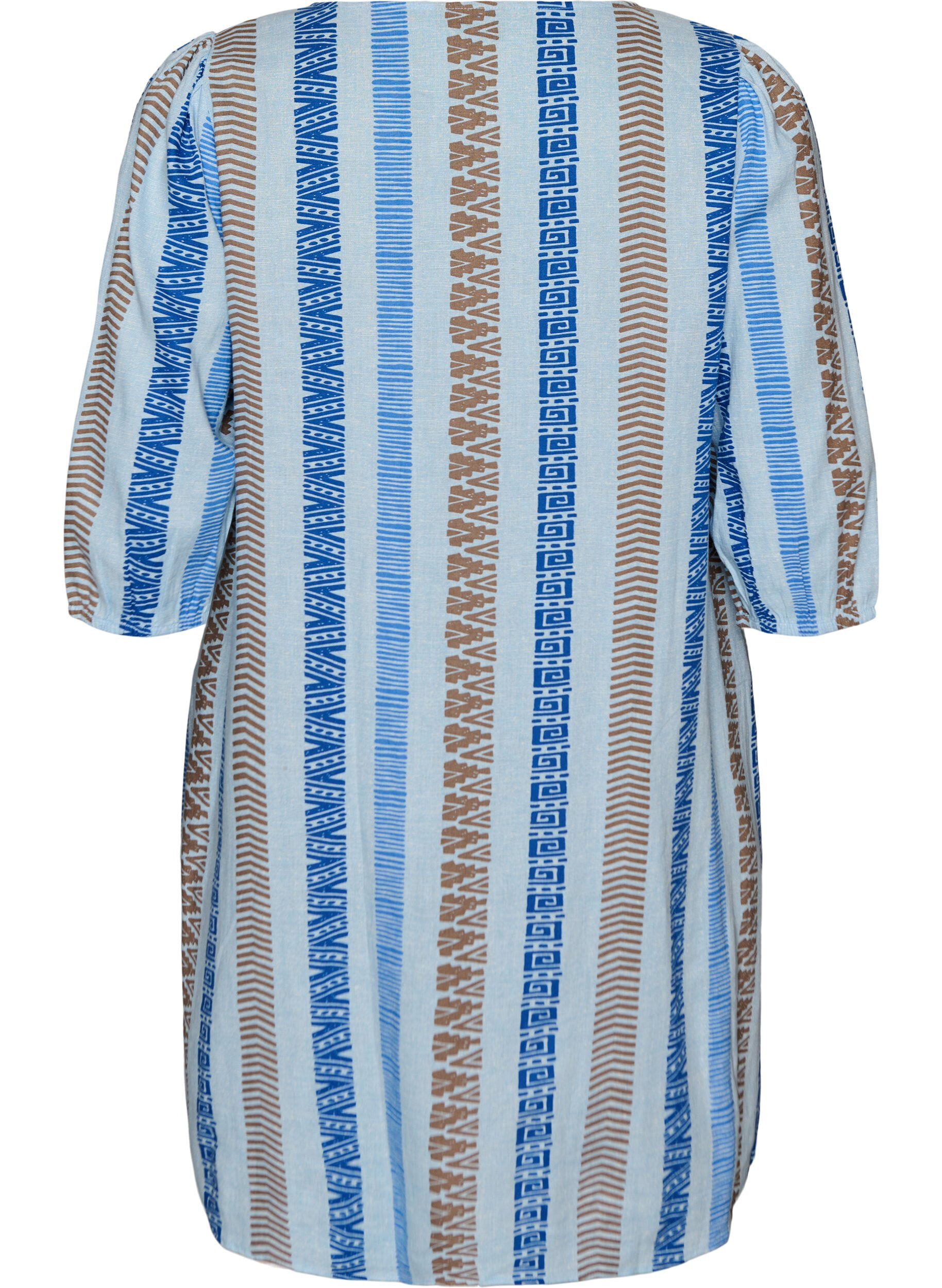 ZizziKurzes Kleid aus Leinen und Viskose mit 3/4-&Auml;rmeln, Blau, Packshot image number 1