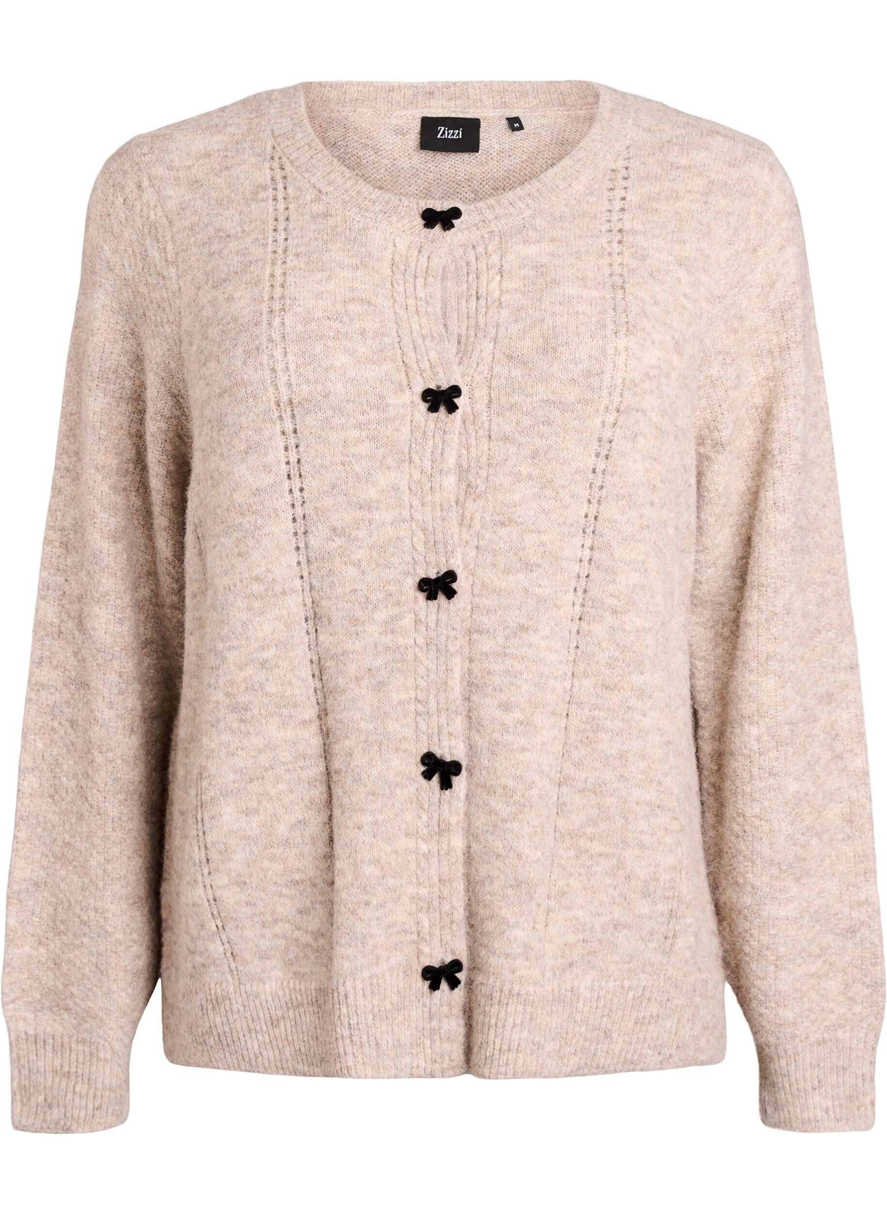 ZizziCardigan mit Schleifenkn&ouml;pfen und Ajourmuster, Beige, Packshot image number 0
