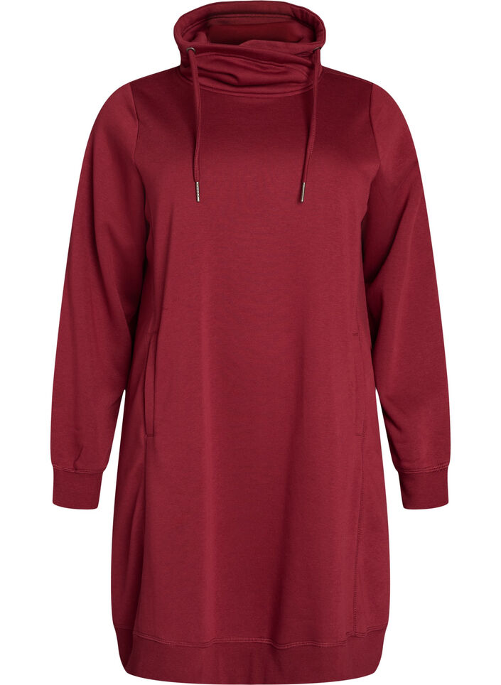 Kurzes Sweatshirtkleid mit Stehkragen und Taschen, Rot, Packshot image number 0