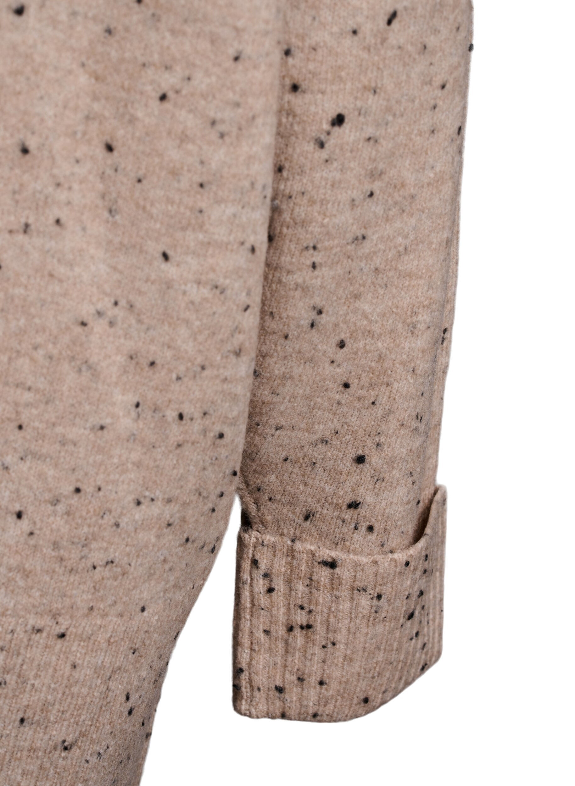 ZizziStrickpullover mit hohem Kragen und Punktemuster, Beige, Packshot image number 3