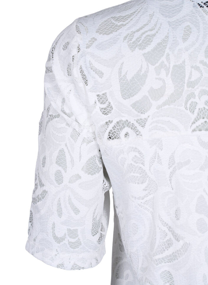 Bluse mit Spitze und kurzen Ärmeln, Bright White, Packshot image number 3