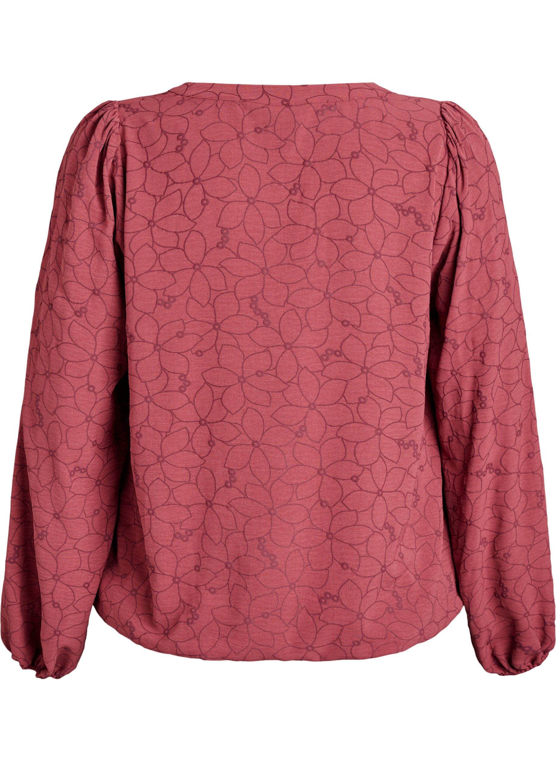 ZizziLang&auml;rmelige Bluse mit Blumenstickerei, Rot, Packshot image number 1