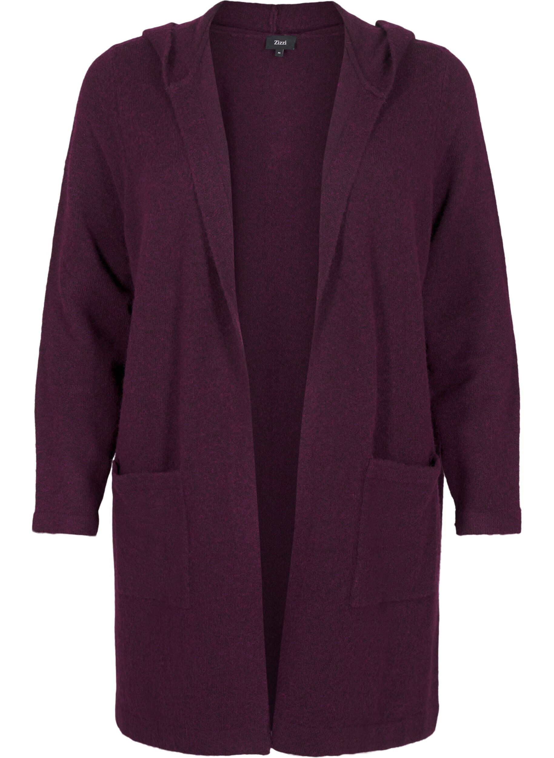 ZizziLanger Strickcardigan aus Wolle mit Kapuze, Potent Purple Mel., Packshot image number 0