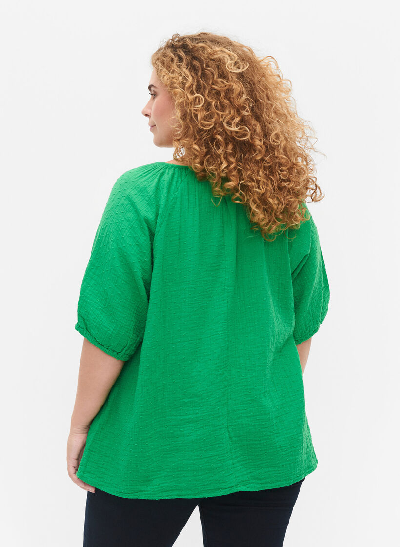 Baumwollbluse mit 1/2 Ärmeln, Bright Green, Model image number 1