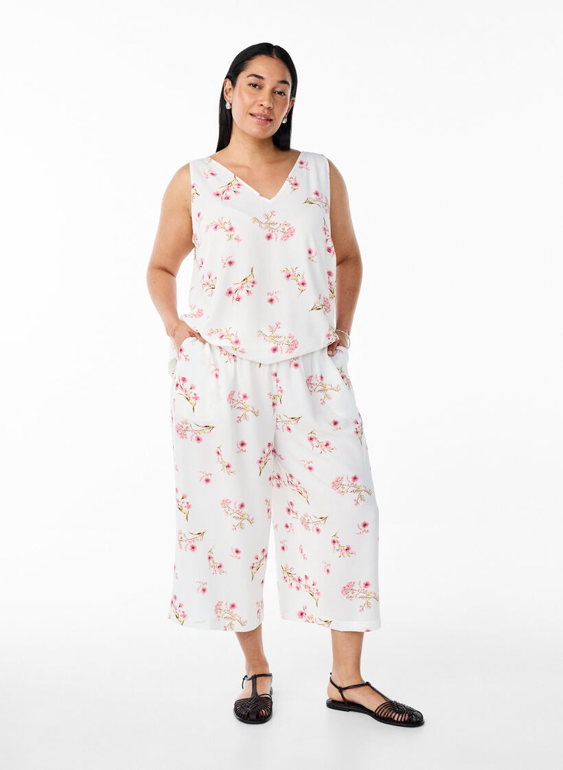 Culotte-Hose mit Print, Weiß, Model image number 0