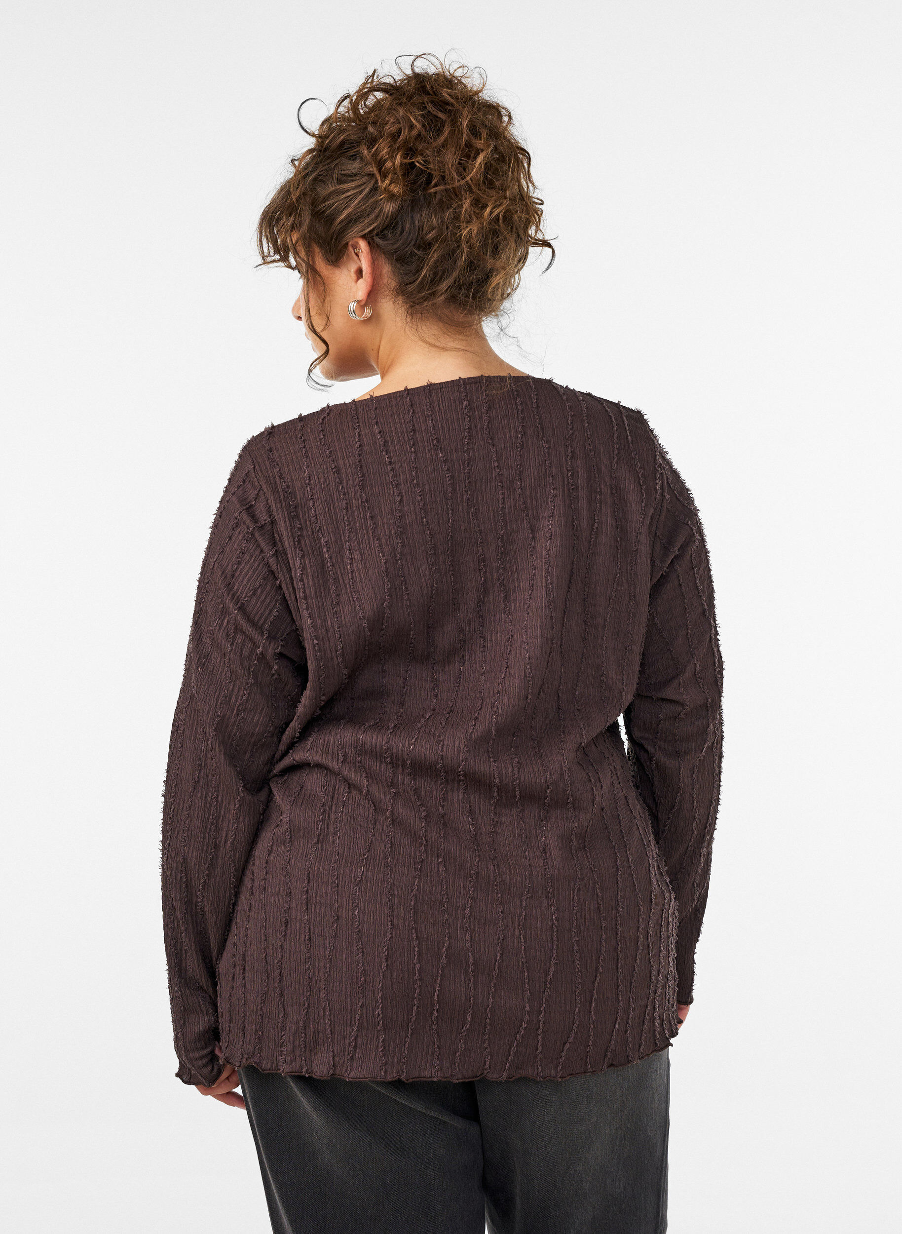 ZizziBluse aus Jersey mit welliger Struktur, Braun, Model image number 2