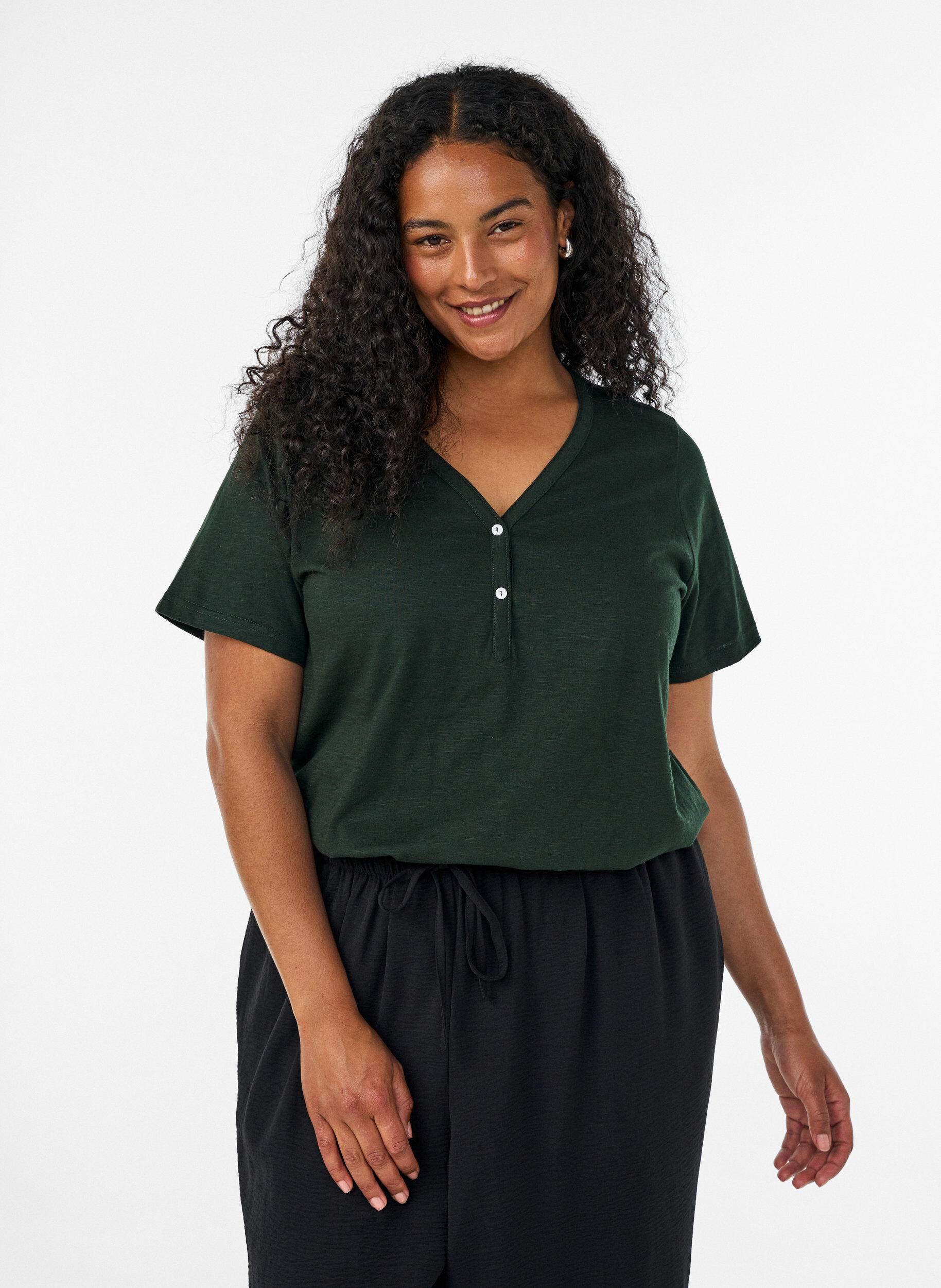 ZizziT-Shirt mit Knopfleiste, Gr&uuml;n, Model image number 0