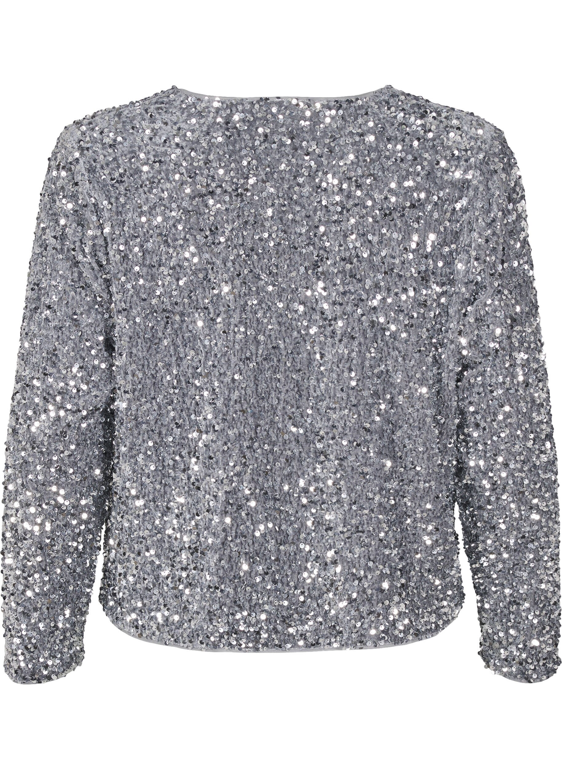 ZizziPaillettenbluse mit Bindedetails, Silver, Packshot image number 1