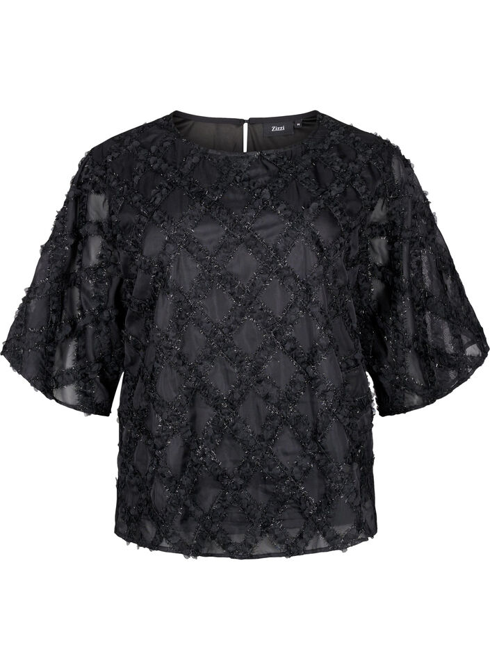 Bluse mit Harlekinmuster, Black, Packshot image number 0