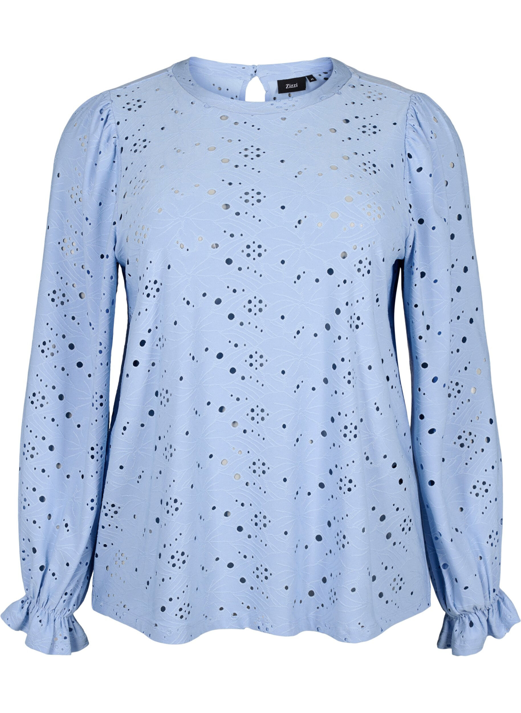 Zizzi Lang&auml;rmlige Bluse mit Lochmuster, Serenity, Packshot image number 0