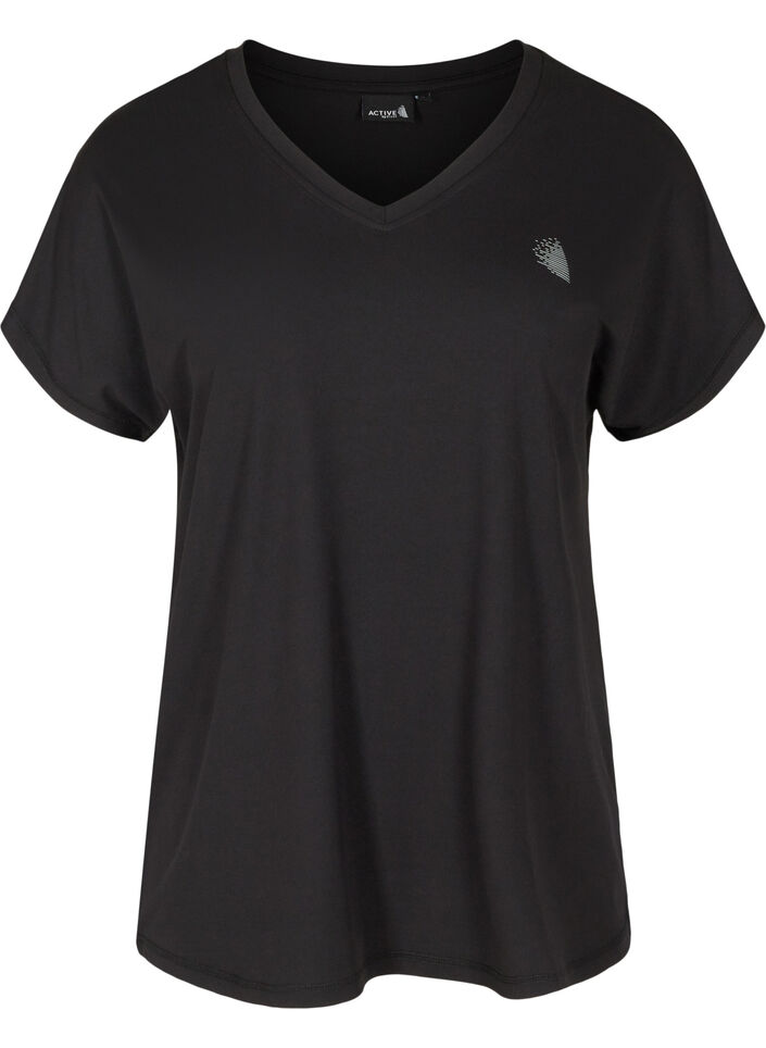 Lockeres Trainings-T-Shirt mit V-Ausschnitt, Schwarz, Packshot image number 0