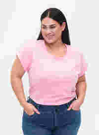 Melange-T-Shirt mit kurzen Ärmeln, Rosebloom Mél, Model