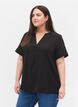 Kurzärmelige Bluse mit V-Ausschnitt, Schwarz, Model image number 0