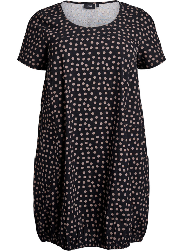 Kurz&auml;rmliges Baumwollkleid mit Aufdruck, Braun, Packshot image number 0