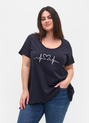 Kurzarm T-Shirt aus Baumwolle mit A-Linie, Night Sky Silv Heart, Model image number 0