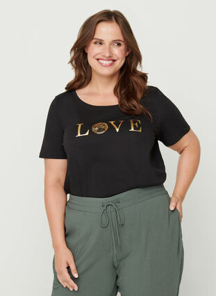 Kurzarm T-Shirt mit Print, Black w. Love, Model image number 0