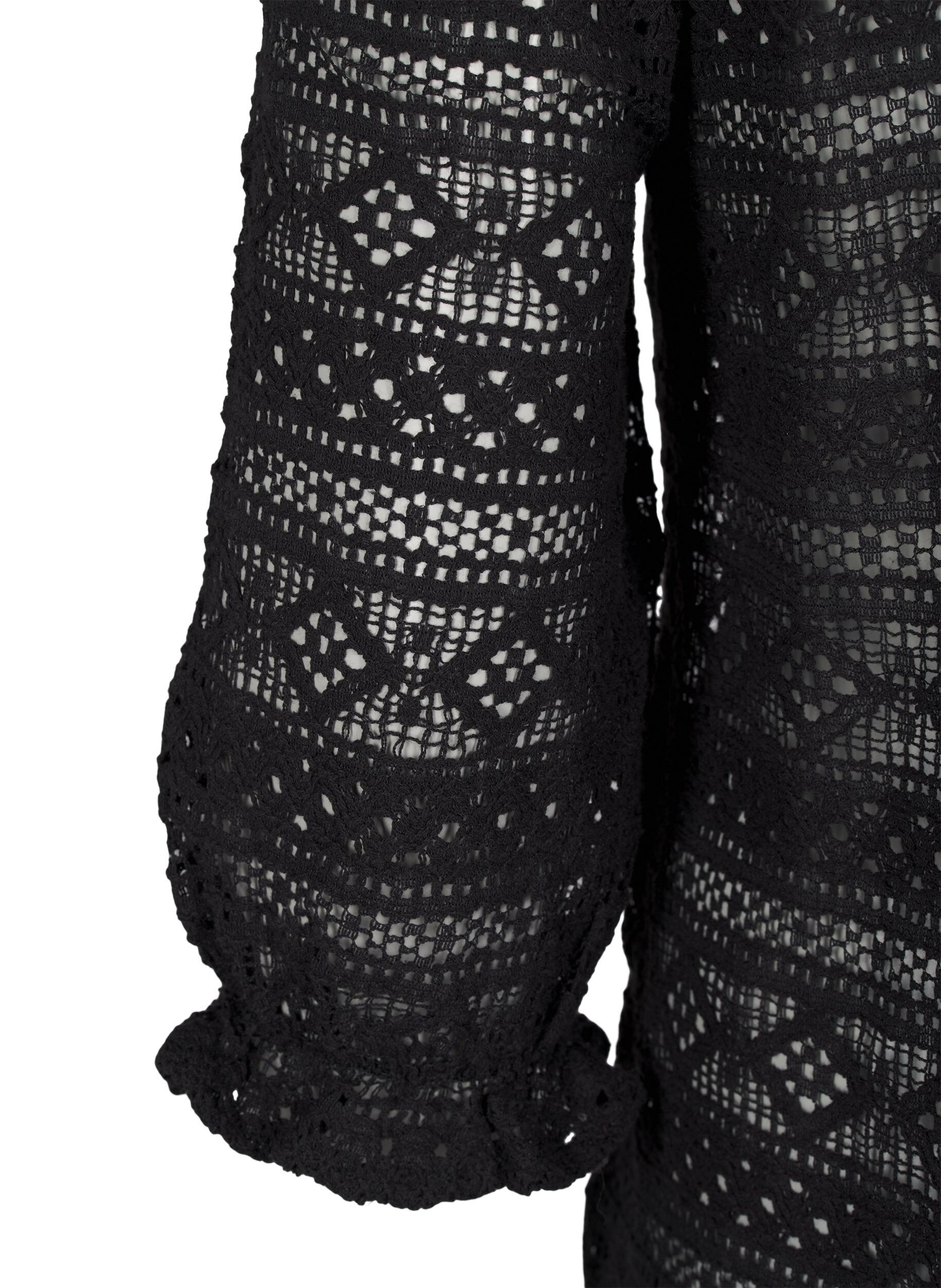 ZizziBluse mit Lochmuster und 3/4-&Auml;rmeln, Schwarz, Packshot image number 3