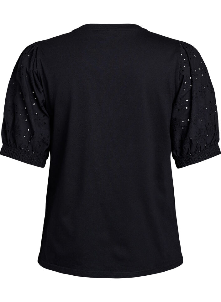 T-Shirt mit &Auml;rmeln in Broderie Anglaise, Schwarz, Packshot image number 1
