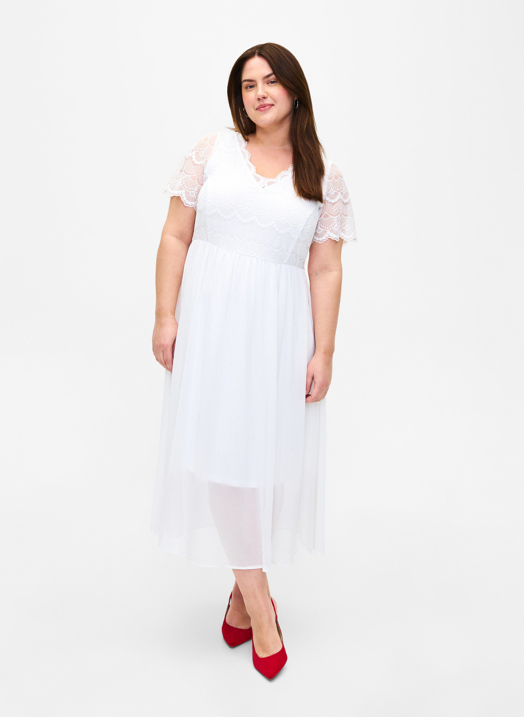 ZizziPartykleid mit Spitze und Empire-Taille, Bright White, Model image number 0