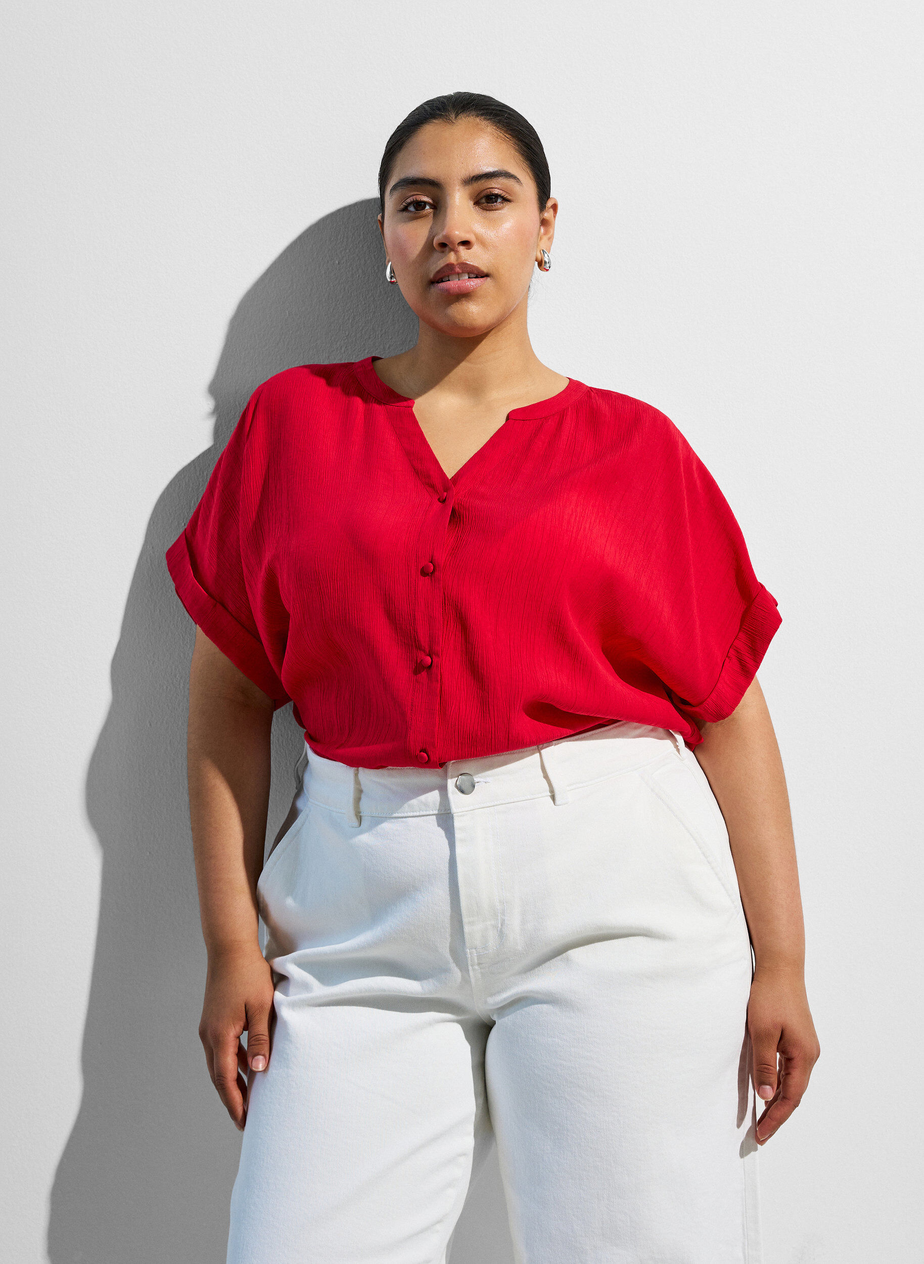 ZizziBluse aus Viskose mit Kn&ouml;pfen und Struktur, Rot, Image image number 0