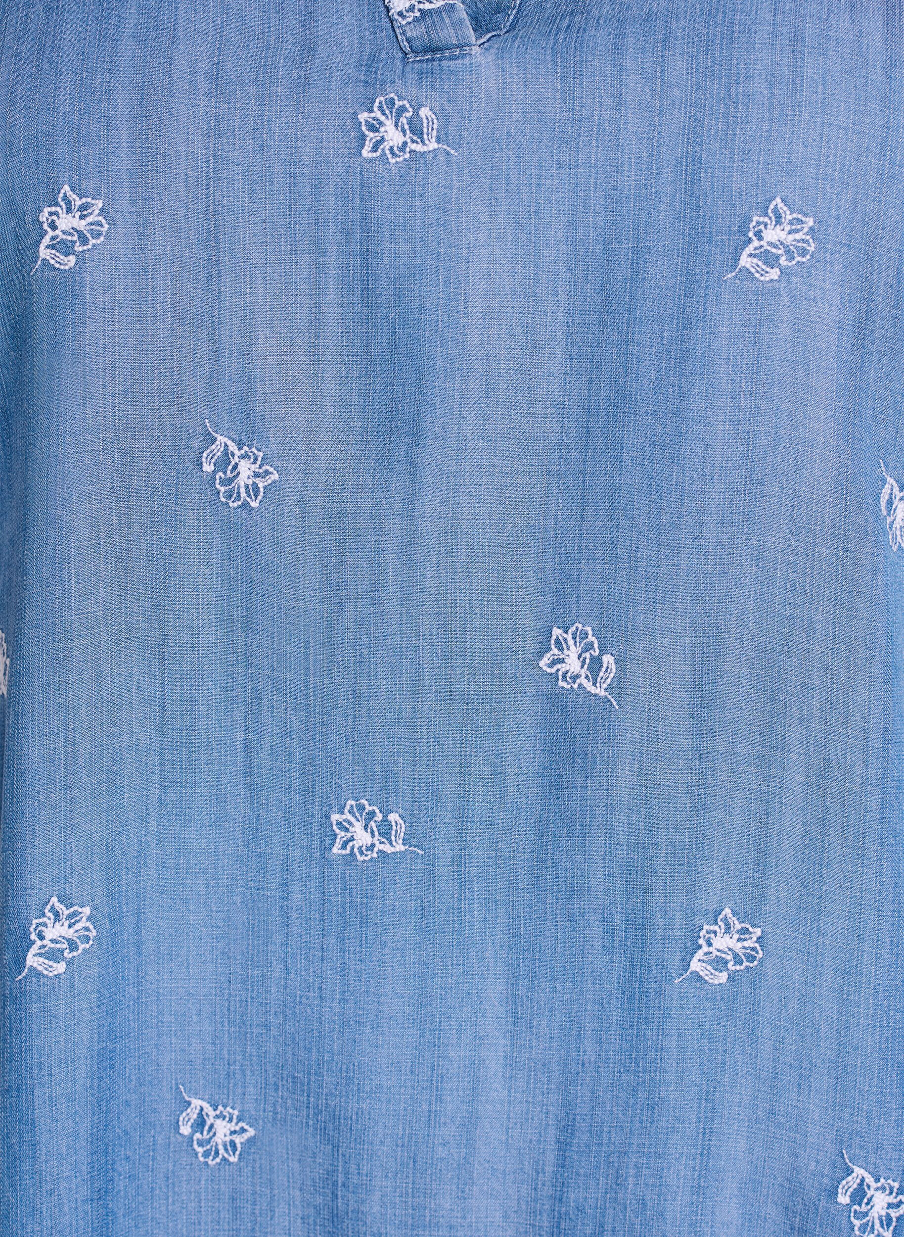 ZizziKleid aus Lyocell mit Denim-Look und bestickten Blumen, Blau, Packshot image number 2
