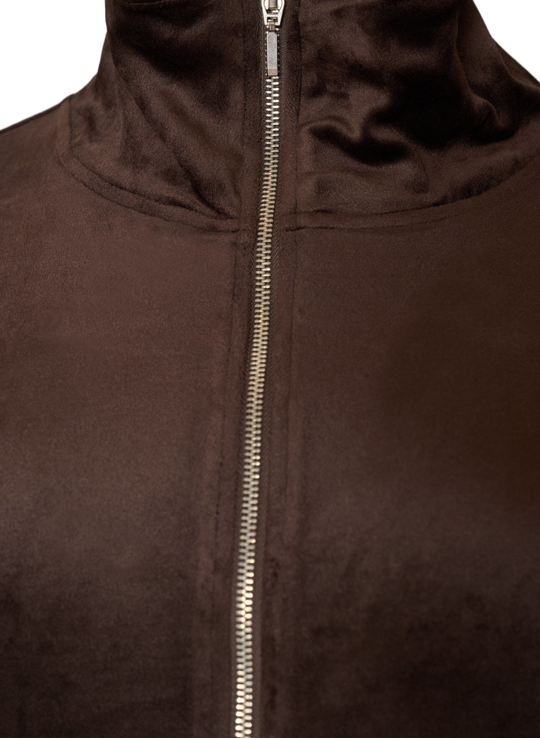 ZizziWeicher Cardigan aus Velours mit Rei&szlig;verschluss und hohem Kragen, Braun, Packshot image number 2