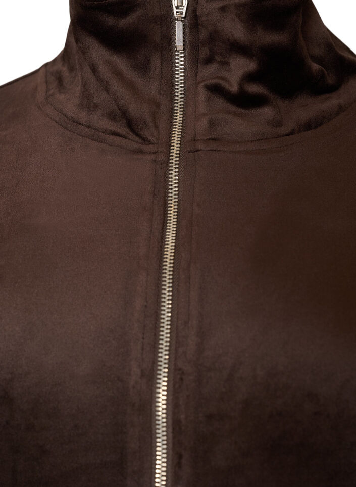 Weicher Cardigan aus Velours mit Rei&szlig;verschluss und hohem Kragen, Braun, Packshot image number 2