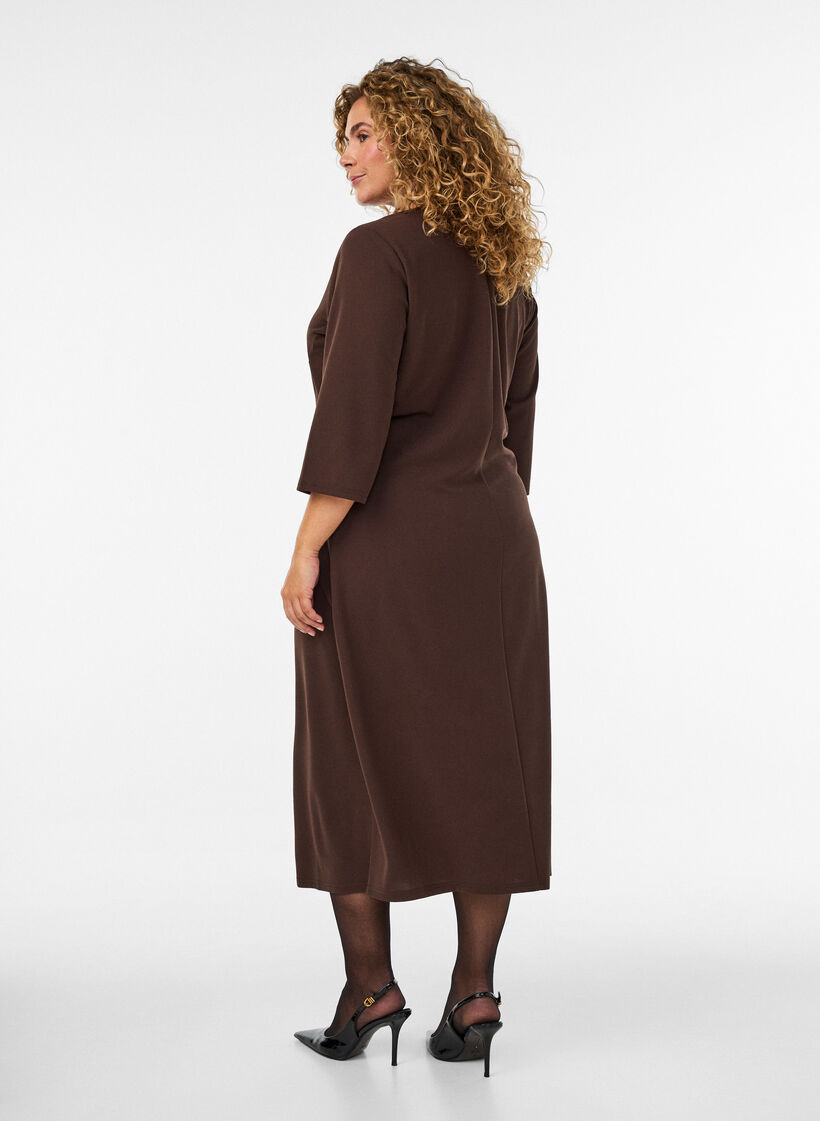 Jerseykleid mit Drapierung und dekorativer Schnalle, Braun, Model image number 1