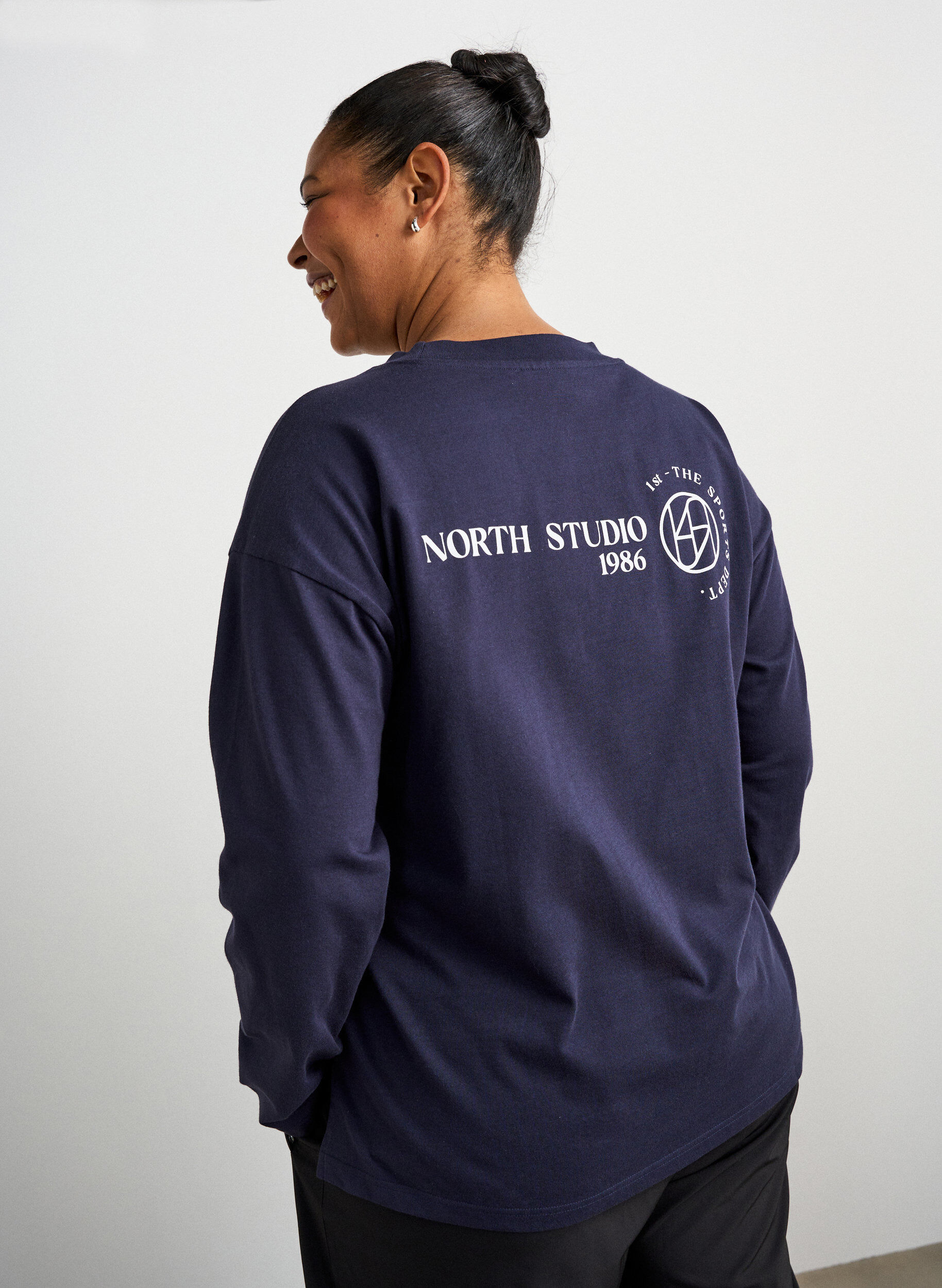 ZizziLang&auml;rmelige Jerseybluse mit Textprint, Blau, Model image number 2