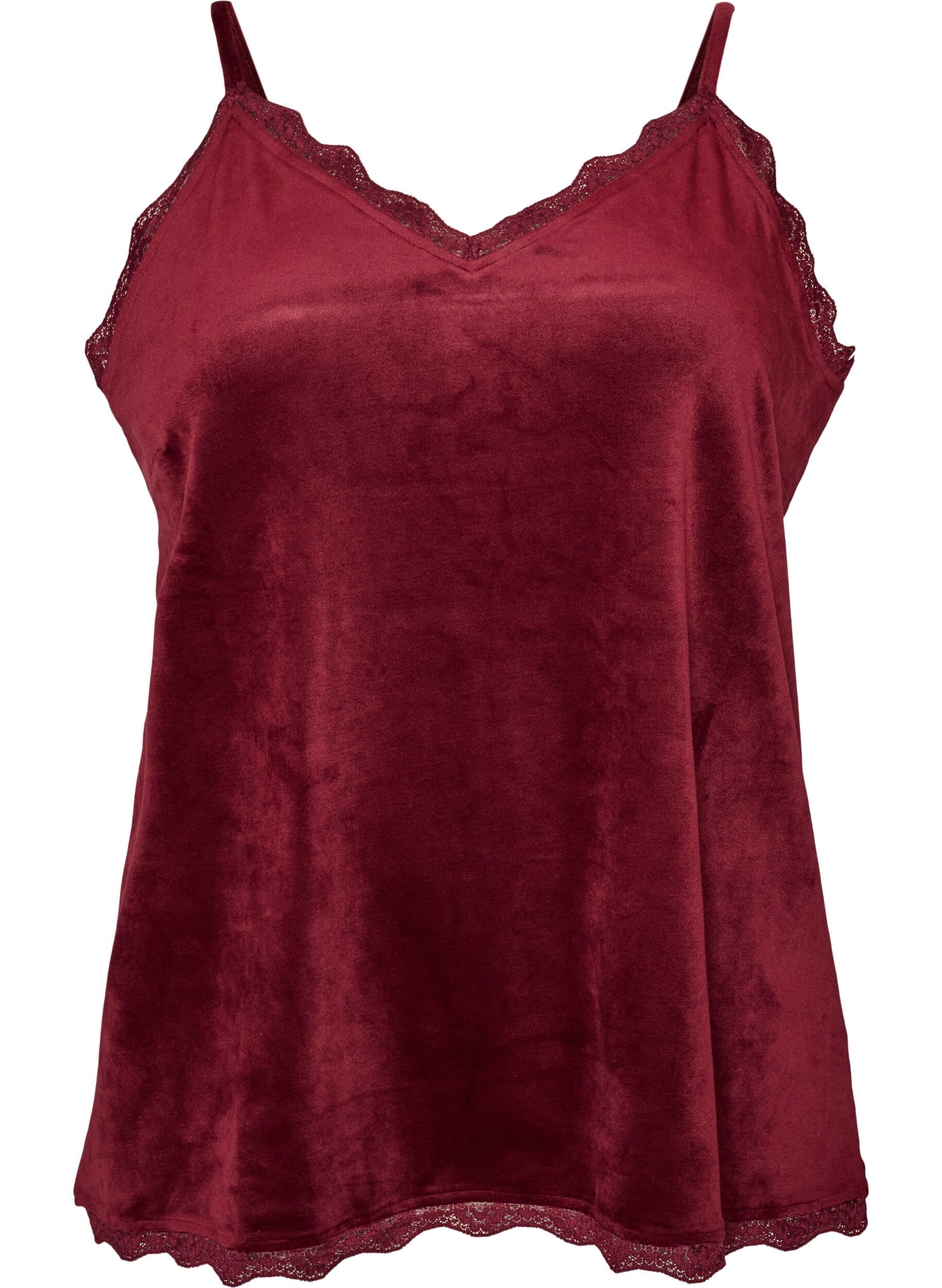 ZizziTop aus Velours mit Spitzen, Rot, Packshot image number 0