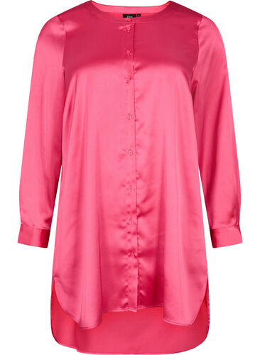 Langes glänzendes Hemd mit Einschnitt, Pink Flambé, Packshot image number 0