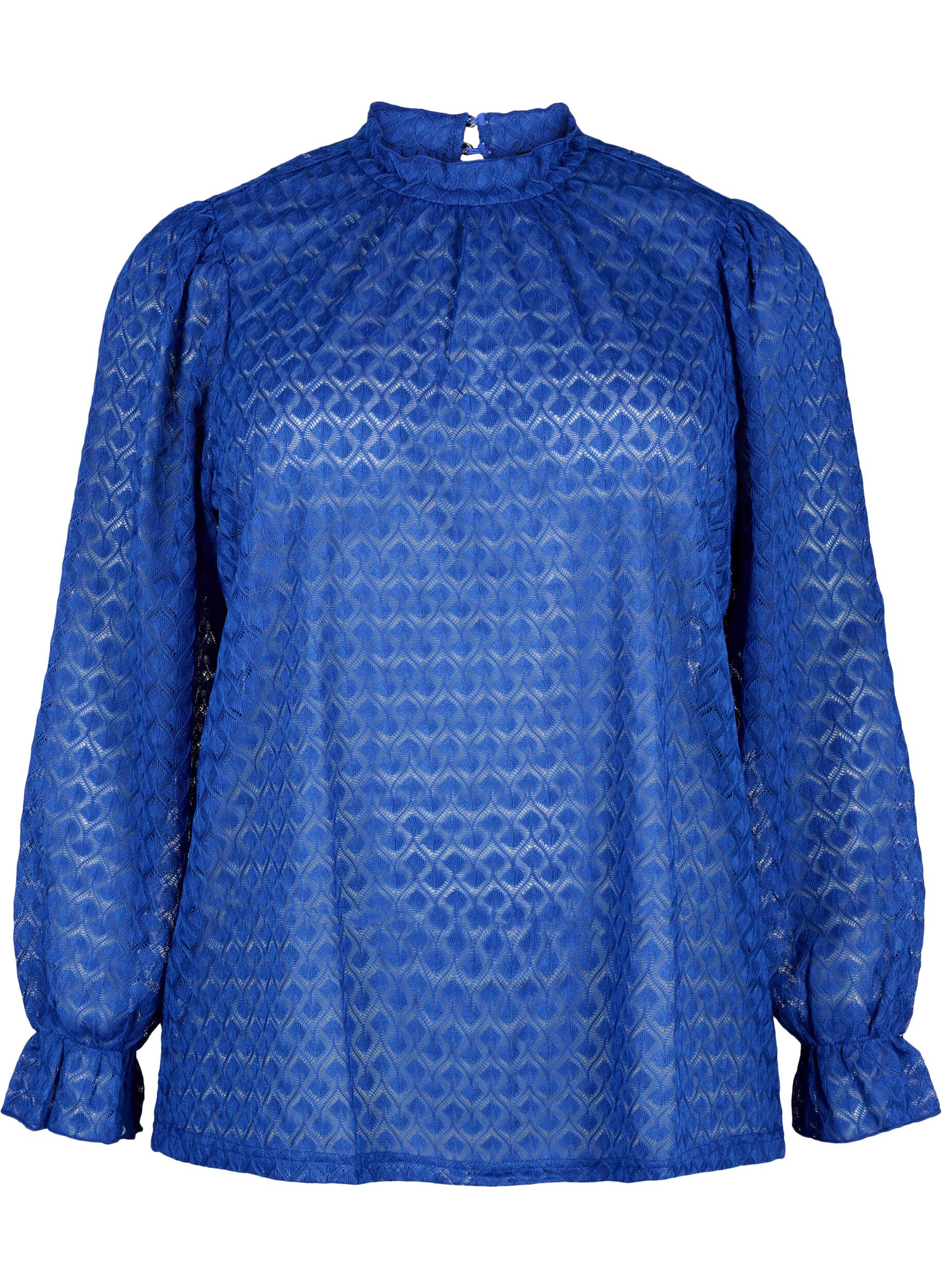 ZizziLang&auml;rmelige Bluse mit gemusterter Textur, Deep Ultramarine, Packshot image number 0