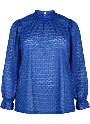 Langärmelige Bluse mit gemusterter Textur, Deep Ultramarine, Packshot image number 0