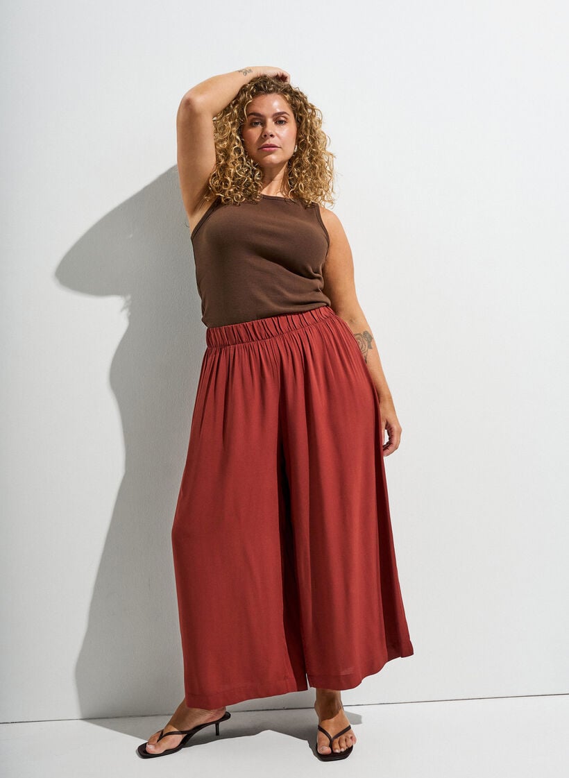 Culottes aus Viskose mit hoher Taille und weiten Beinen, Rot, Image image number 0