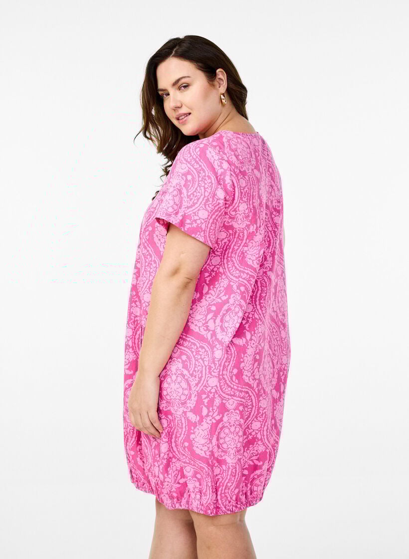 Kurz&auml;rmliges Baumwollkleid mit Aufdruck, Pink, Model image number 2