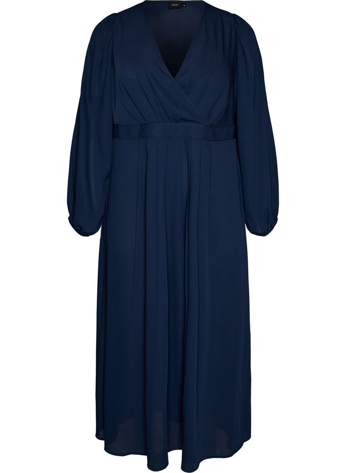 Maxikleid mit Wickelausschnitt und langen &Auml;rmeln, Blau, Packshot image number 0