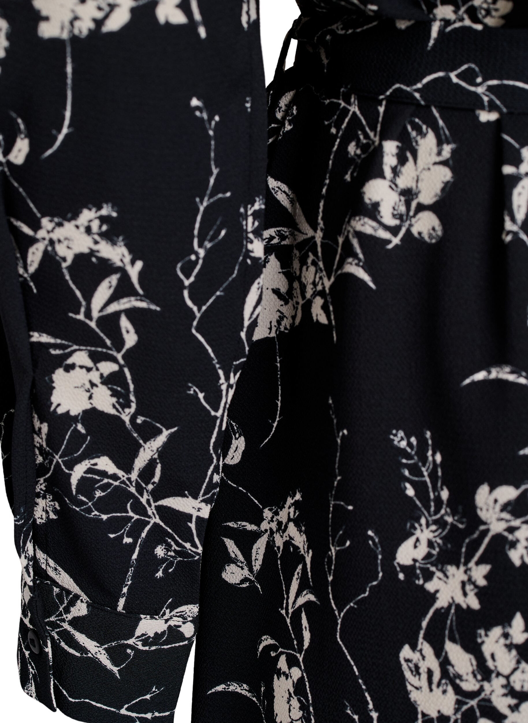 ZizziLang&auml;rmliges Hemdblusenkleid mit Bindeg&uuml;rtel, Schwarz, Packshot image number 3