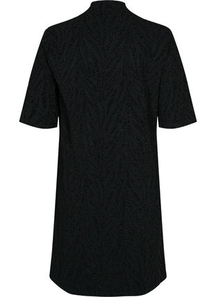 Gemustertes Kleid mit Glitzer und kurzen Ärmeln, Black/Black Lurex, Packshot image number 1