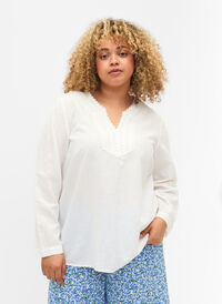 Bluse aus Baumwolle mit Häkeldetail, White, Model