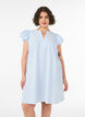 Gestreiftes Kleid aus Baumwolle mit R&uuml;schen und A-Linien-Schnitt, Blau, Model image number 0