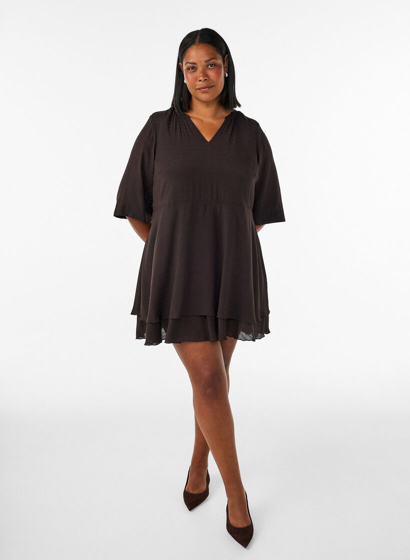 A-Linien-Kleid mit gestuften R&uuml;schen, Braun, Model image number 1