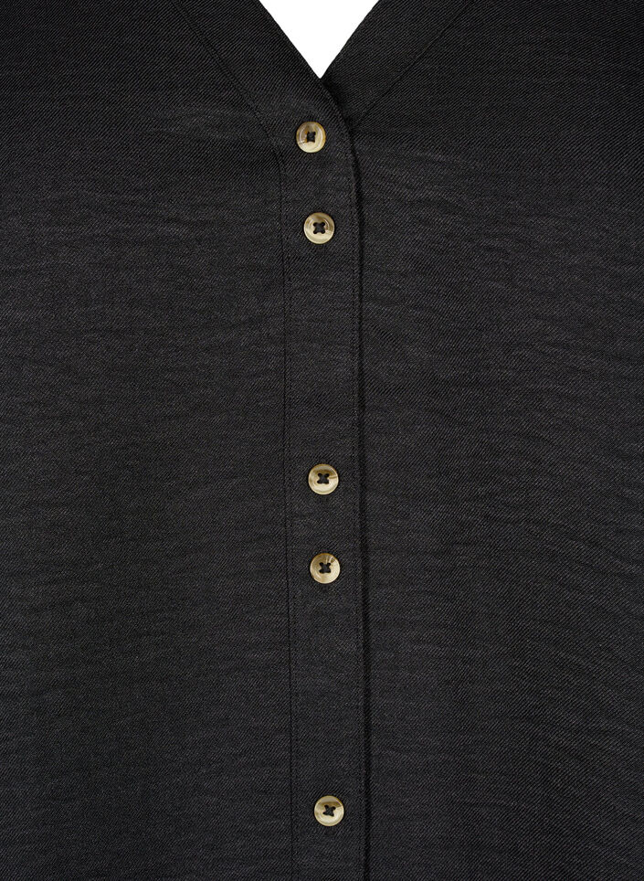 Hemdbluse mit V-Ausschnitt und kurzen &Auml;rmeln, Schwarz, Packshot image number 2