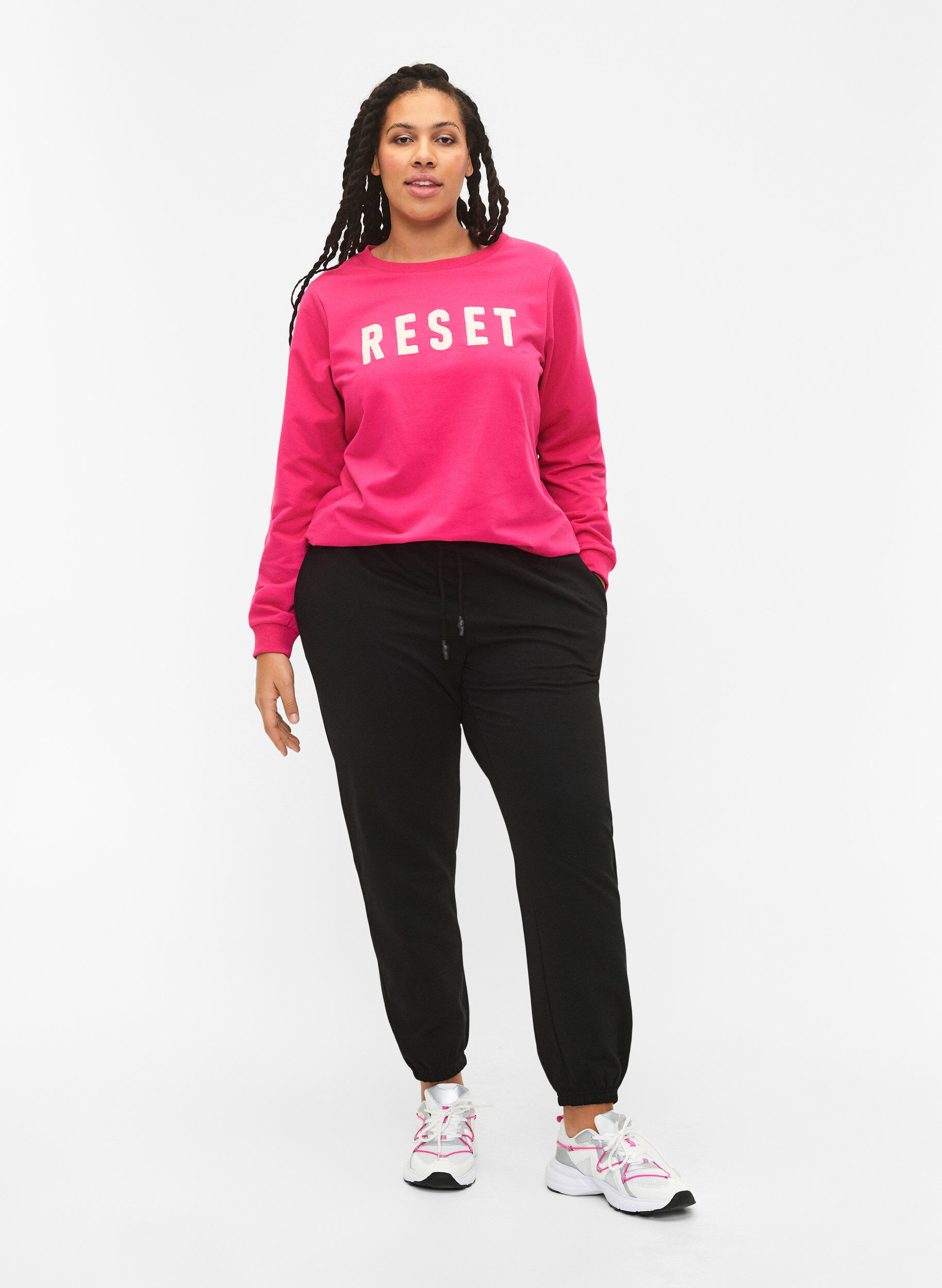 ZizziSweatshirt mit Text, Fuchsia P. W. Reset, Model image number 2