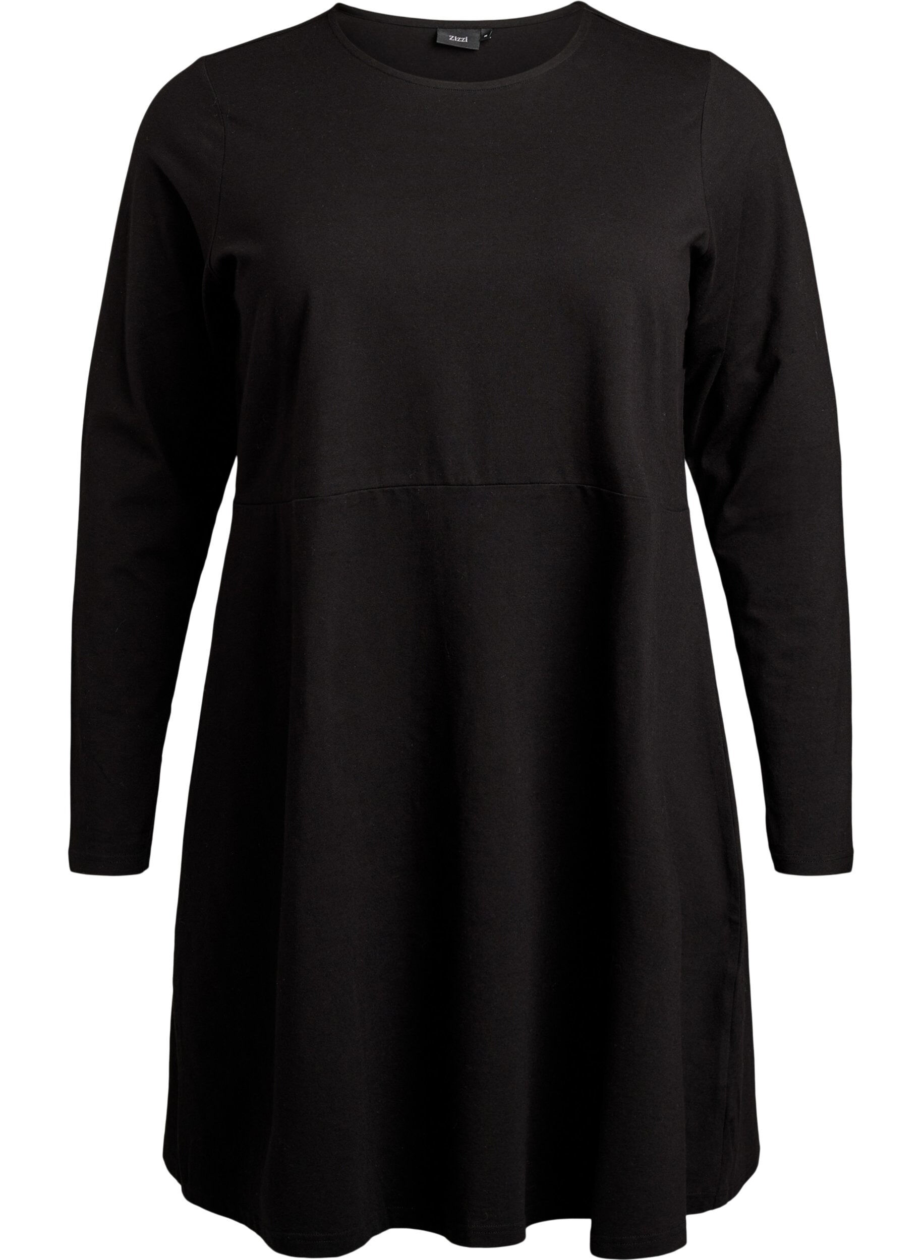 ZizziKurzes A-Linien-Kleid mit langen &Auml;rmeln, Black, Packshot image number 0