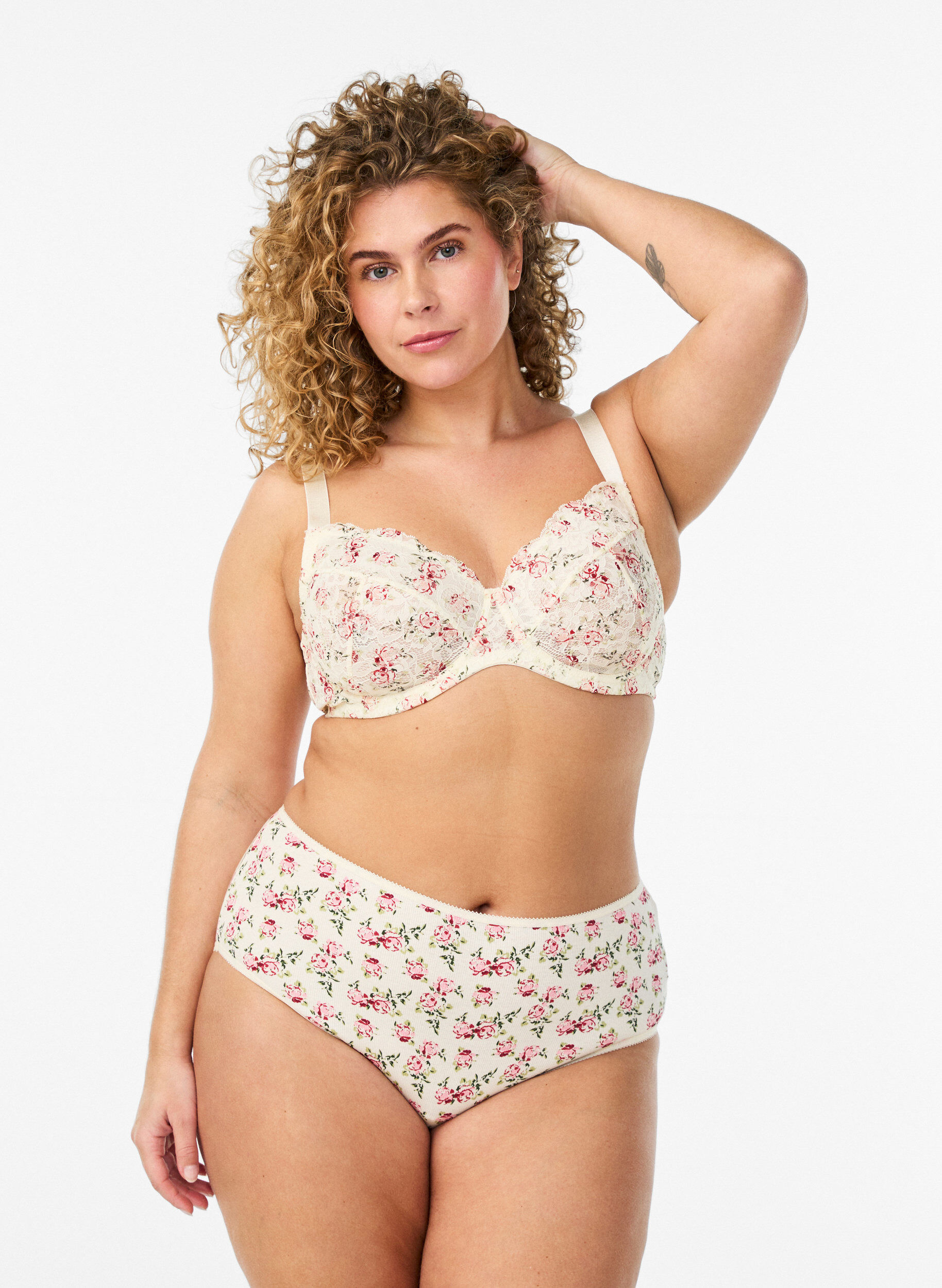 Zizzi5er-Pack Slip aus gerippter Baumwolle, Vanille, Model image number 0