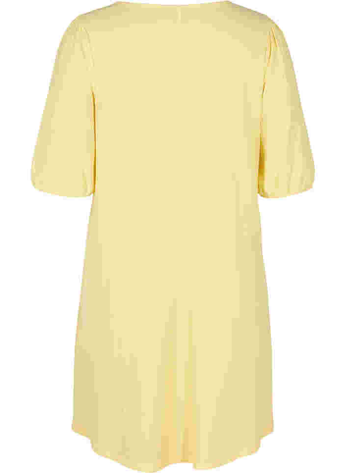 Kleid mit Puffärmeln und V-Ausschnitt, Mellow Yellow, Packshot image number 1