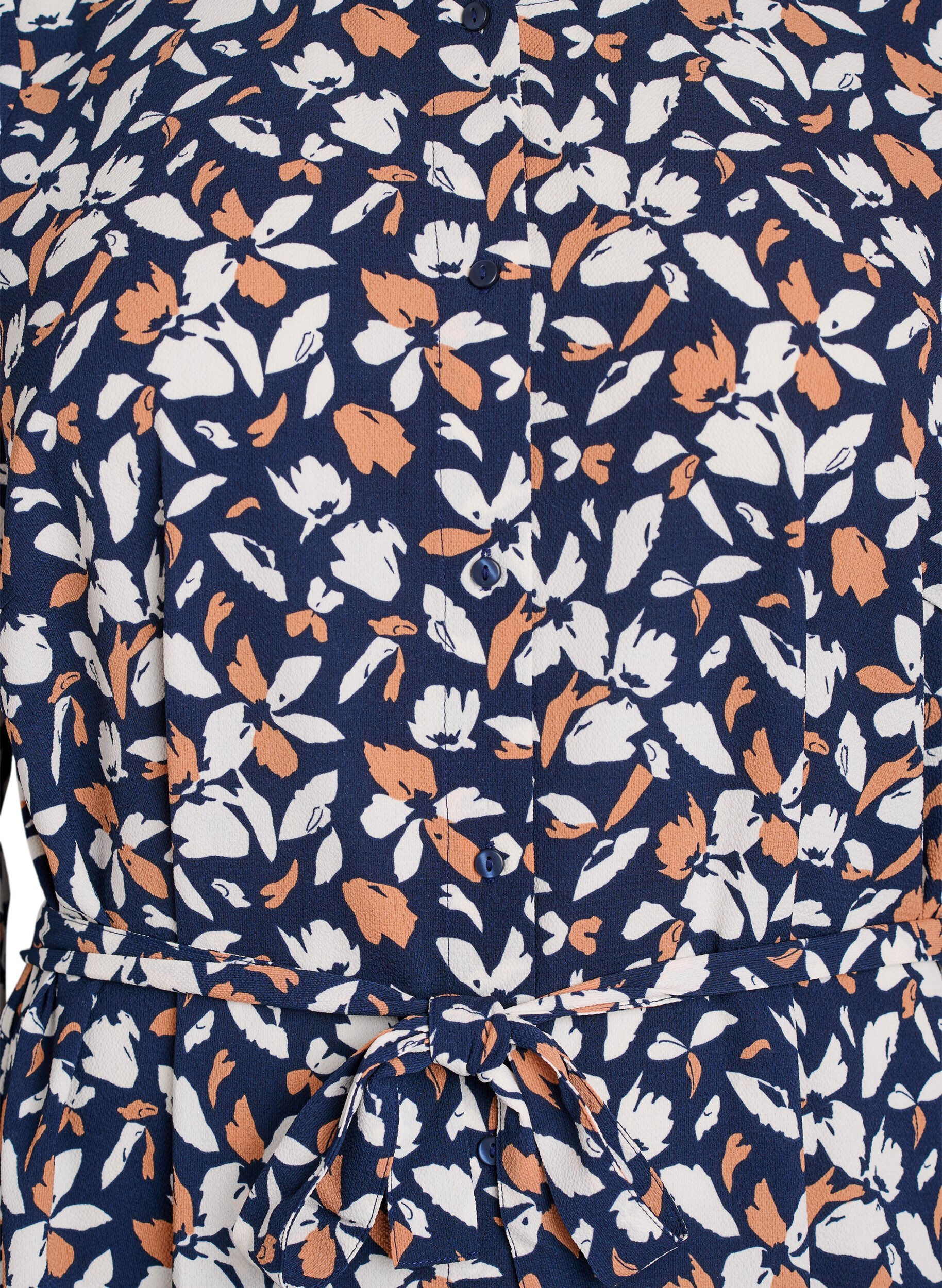 ZizziLang&auml;rmliges Hemdblusenkleid mit Bindeg&uuml;rtel, Blau, Packshot image number 2