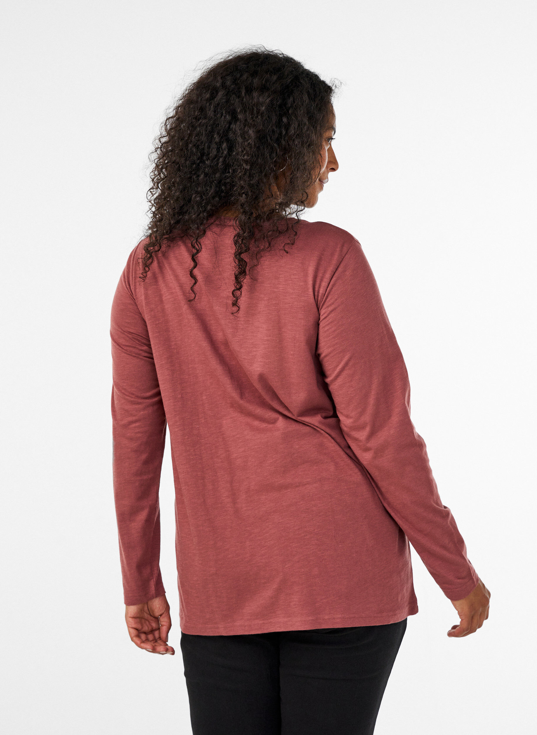 ZizziLangarmshirt mit V-Ausschnitt und Kn&ouml;pfen, Braun, Model image number 2
